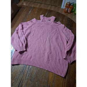 New XL Cato Pink High Neck Open Back Long Sleeve Pullover Knit Sweater NWT